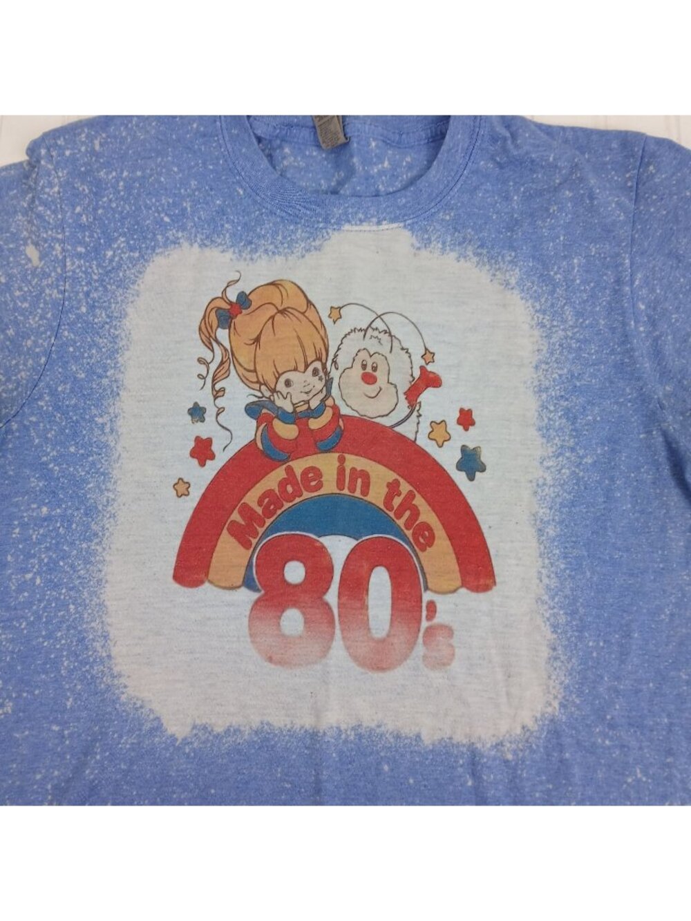 Rainbow Brite Graphic Tee Shirt Womens Medium Blue Bleach Wash Gildan